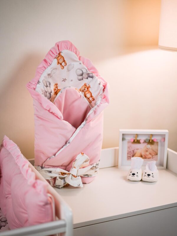 Rożek niemowlęcy Misie z balonami róż