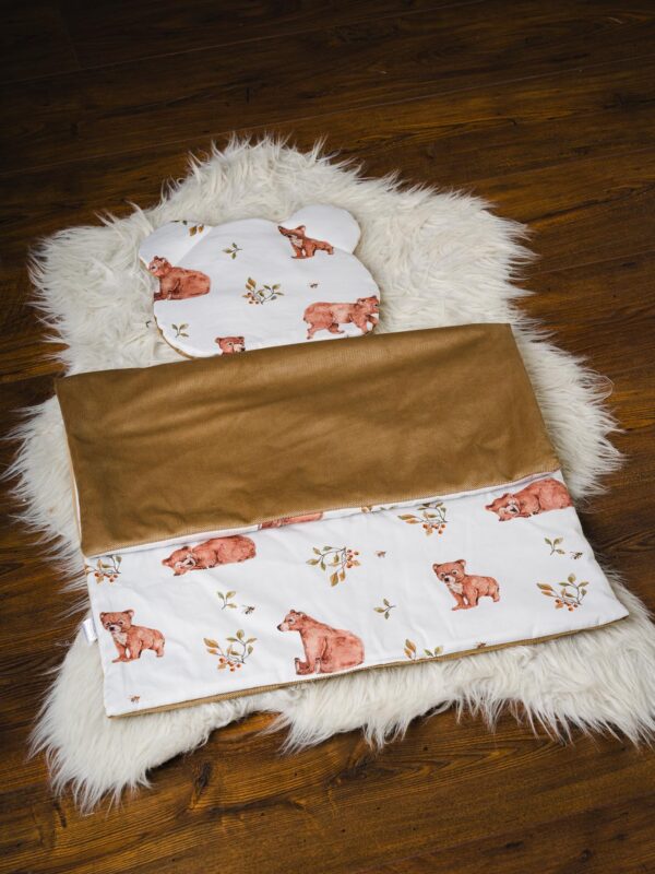 Kołderka i podusia do wózka Niedźwiadki