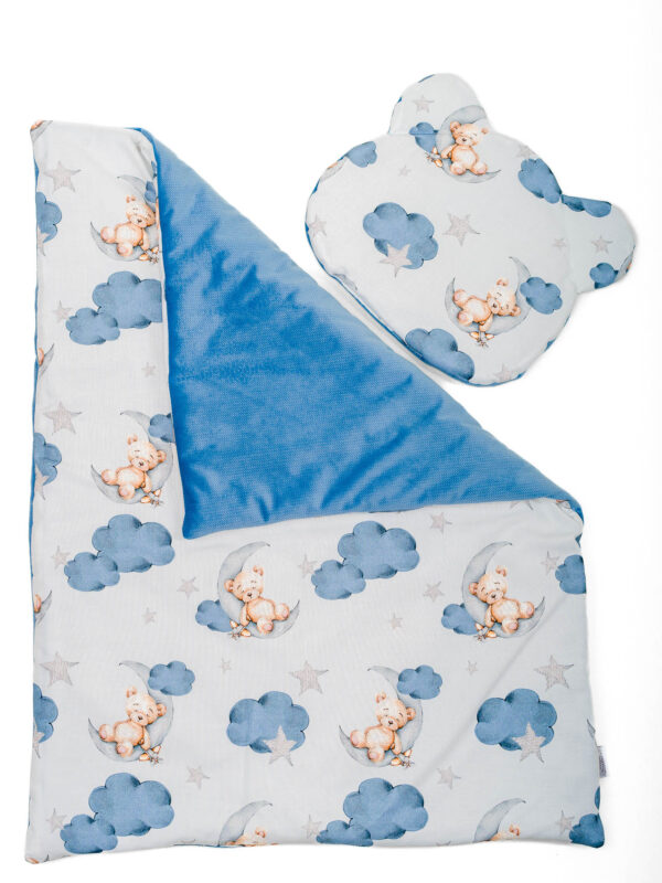 Kołderka i podusia do wózka Misie na chmurkach
